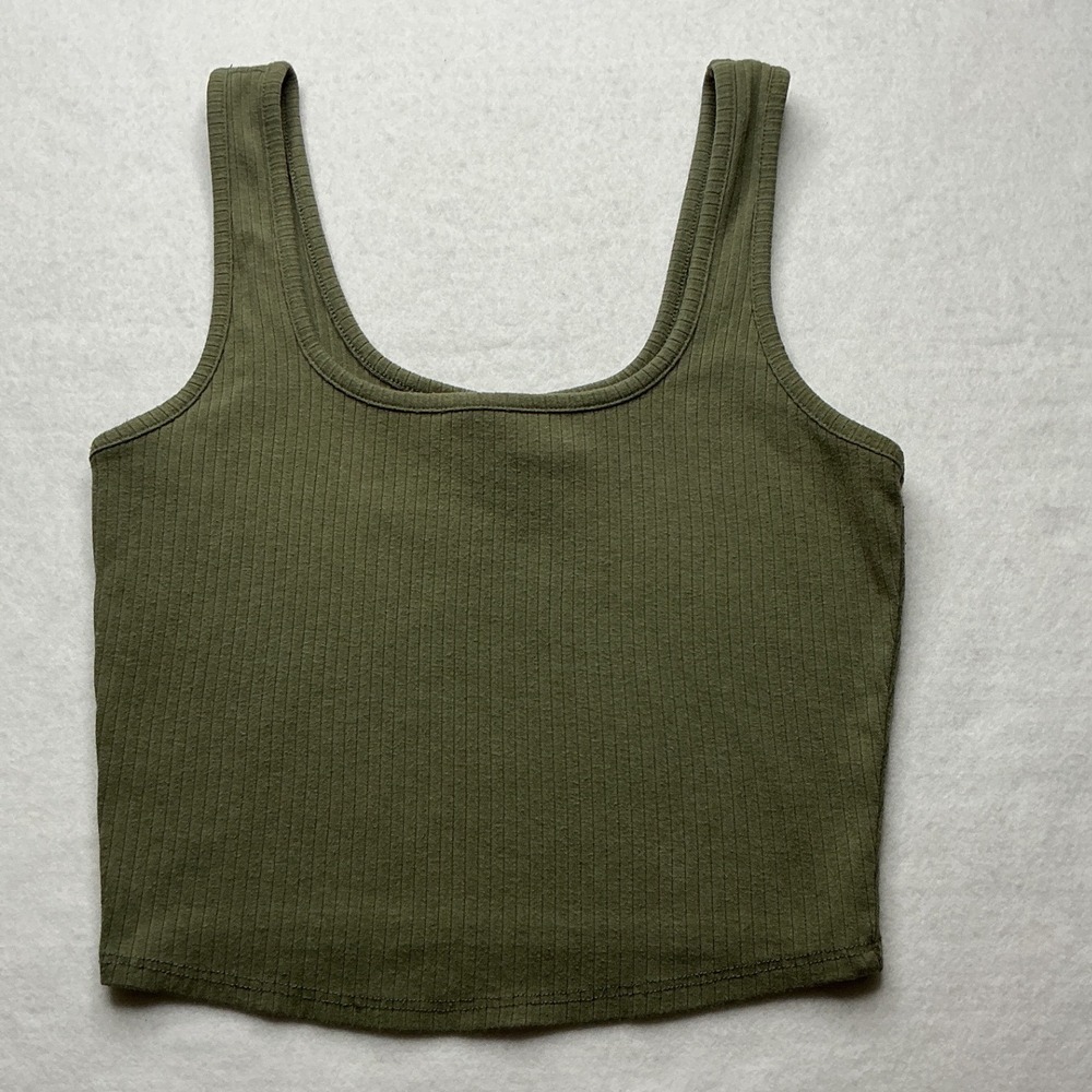 Tilly's Olive Green Ribbed Knit Crop Tank Top Womens Medium